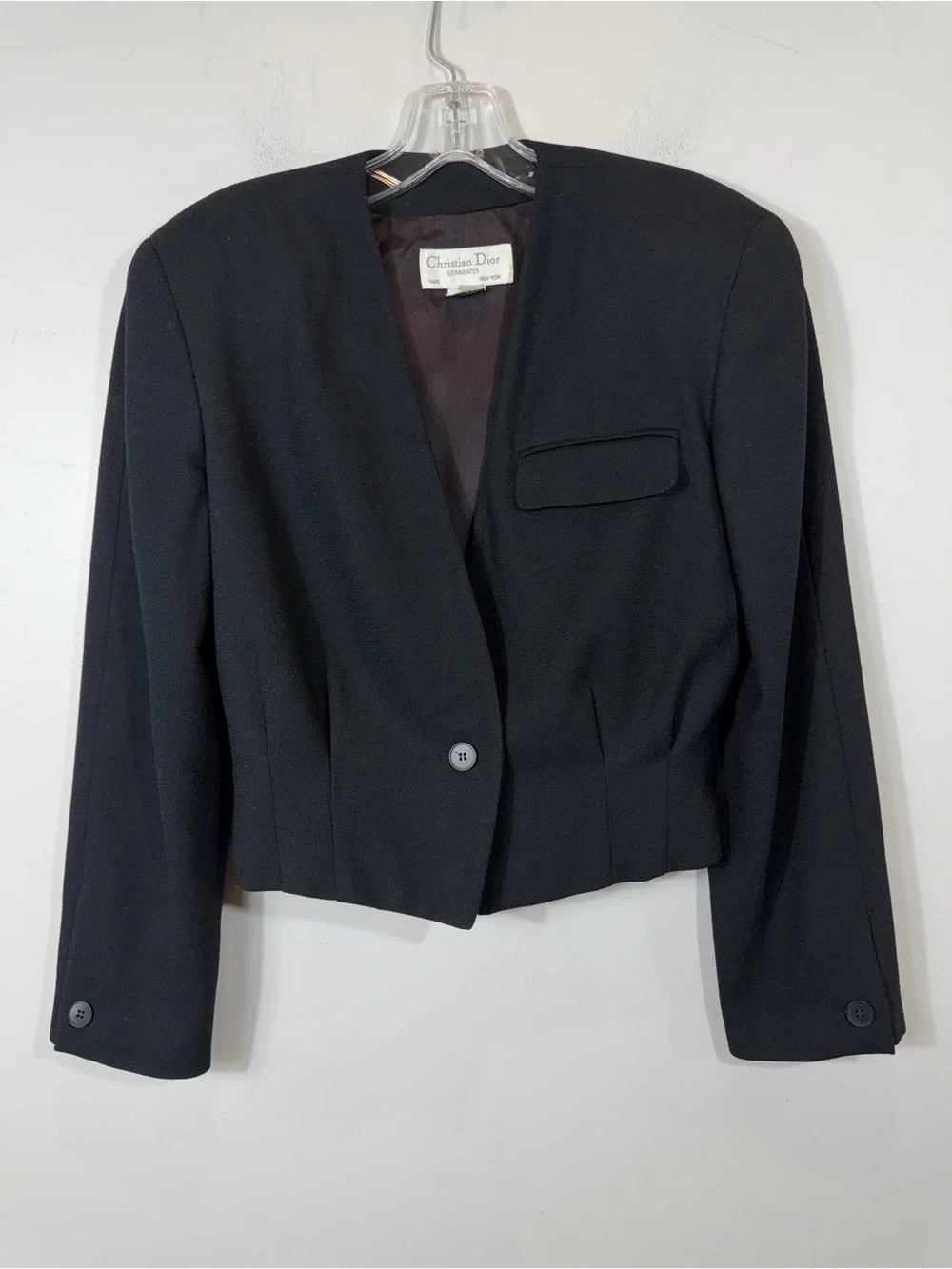 Vintage Christian Dior Separates Black Cropped Blazer Jacket Wool USA Size 4